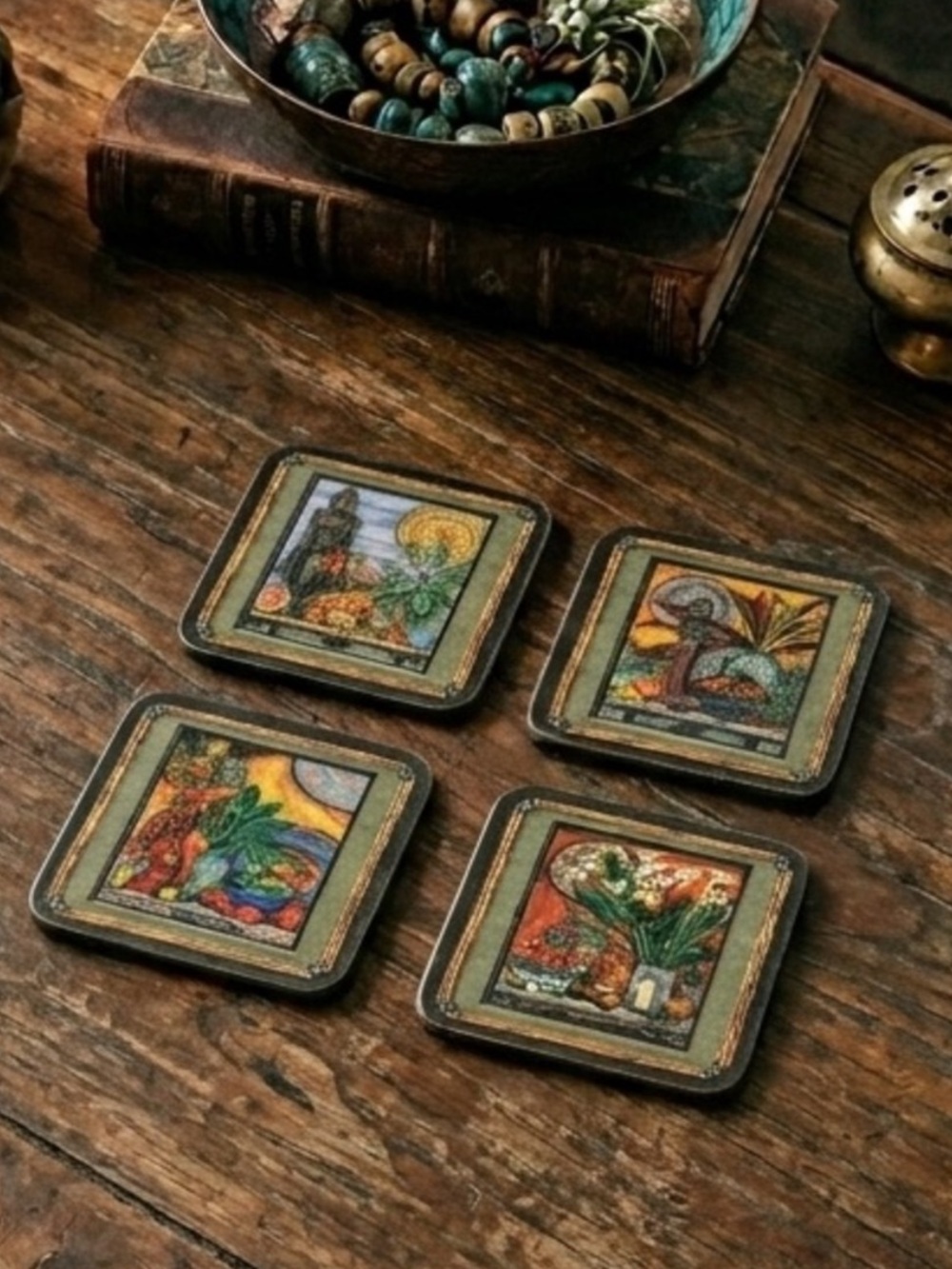 “Kashmir” Coasters Set of 4 Original Box Vintage Jason Coasters Boho Retro